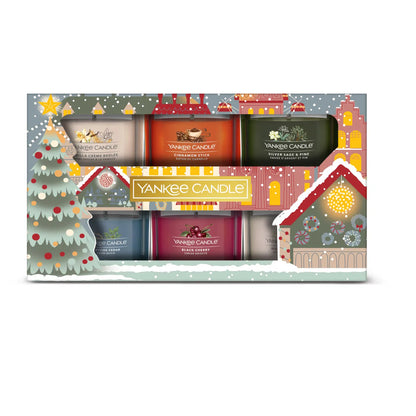Passport to Holidays Festive Gift Set - 6 Signature Filled Glass Votives - Black November