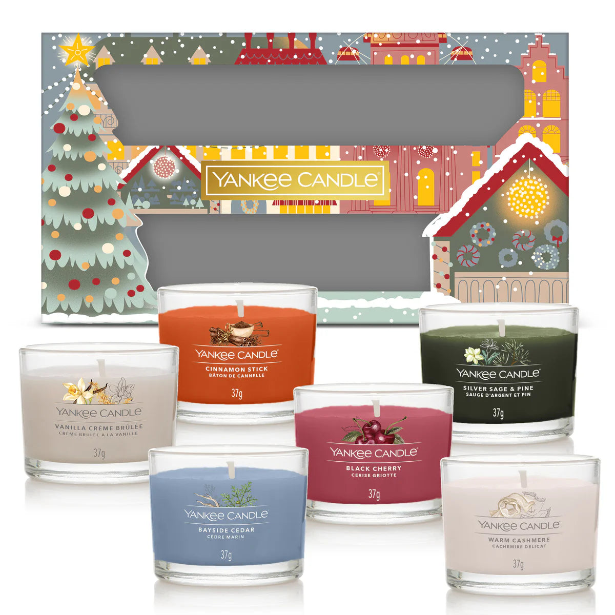 Passport to Holidays Festive Gift Set - 6 Signature Filled Glass Votives - Black November
